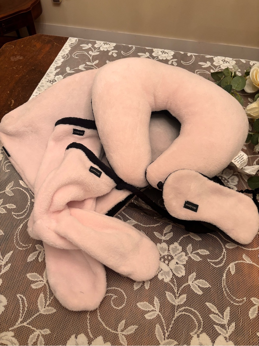 Mary Kay Collectible Plush Travel Set - Pink Bag, Neck Pillow, Eye Mask & Socks